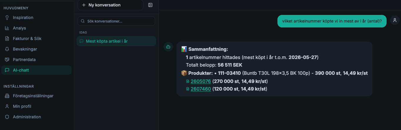 AI-chatt med fakturadata